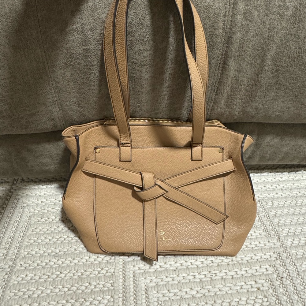 Nanette Lepore Pebbled Leather Tan Knot-Front Paulina Shoulder Bag Purse EUC